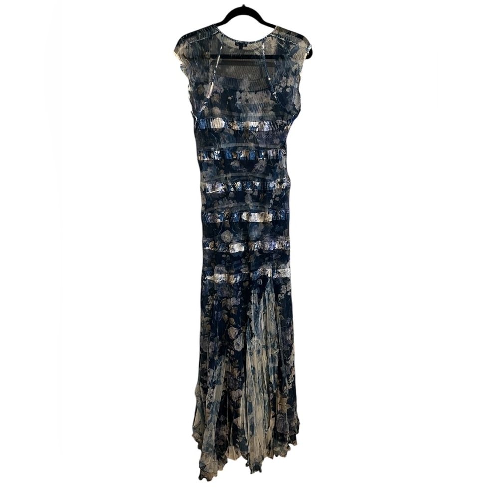 KOMAROV Charmeuse and Chiffon  Blue Floral Sleeveless Sheer Maxi Dress size XL - Picture 3 of 10
